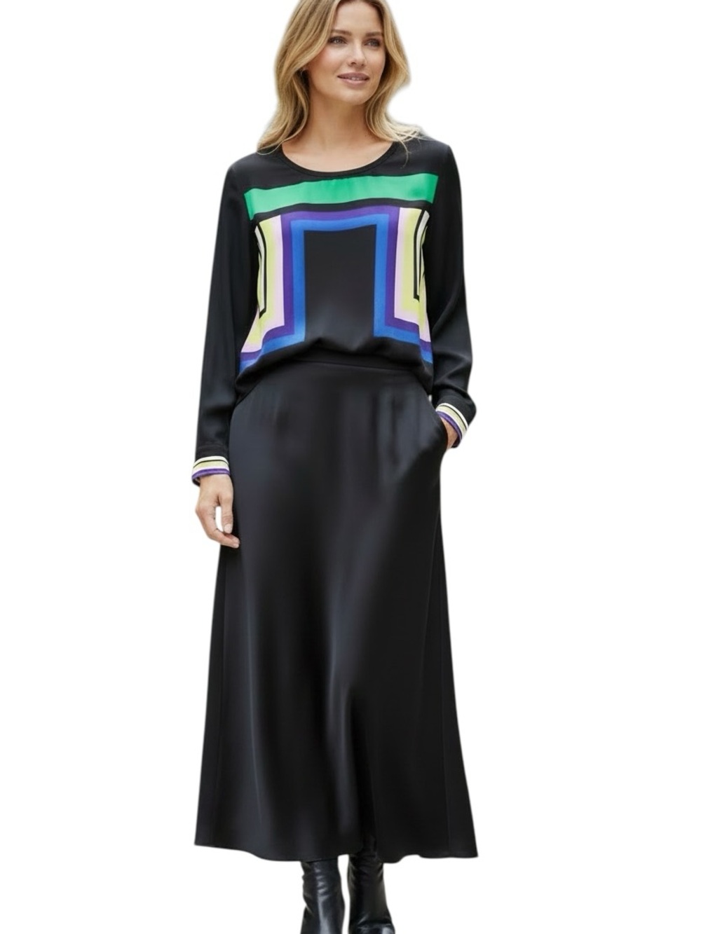Diane von Furstenberg DVF Runway Perla Print 100% Silk Black Blouse Size 12 - Picture 3 of 10
